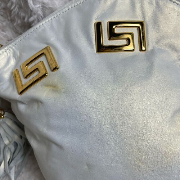 Paris Leather New York leather marble white bucket shoulder gold tone ac… - Picture 11 of 14